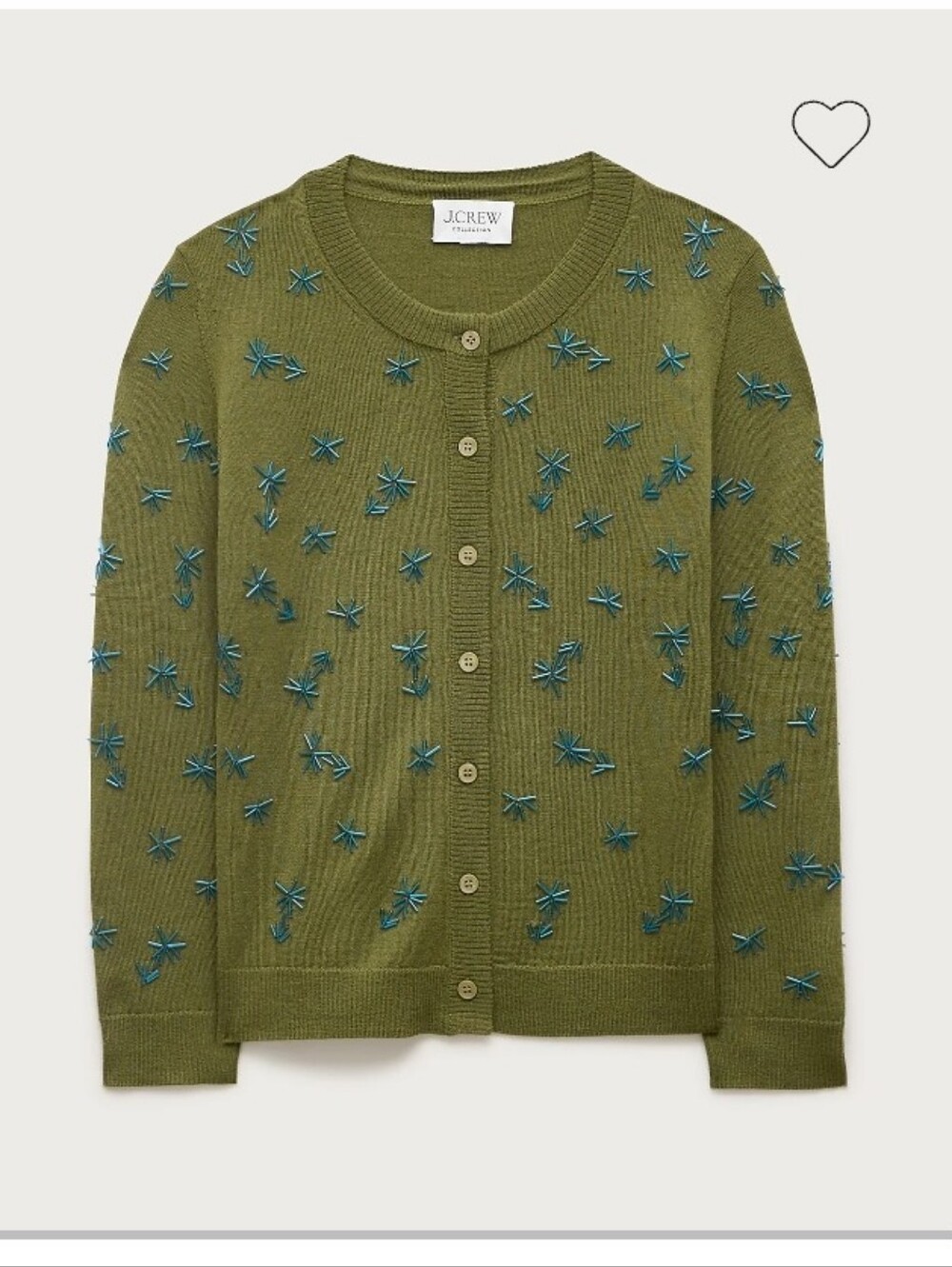 Defect J. Crew Collection Olive Cardigan with Blue Embellishments Size XS NEW